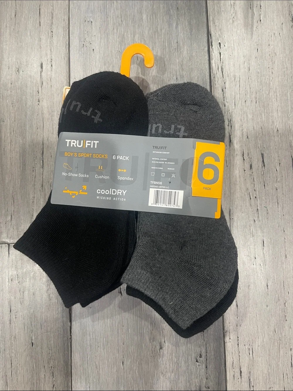 TruFit Boys' No-Show Athletic Socks - Black & White Size 6
